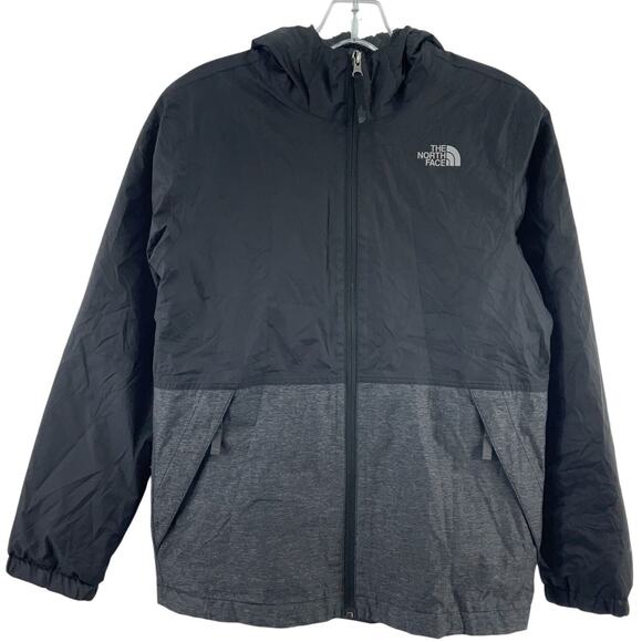 The North Face Boys Size L Warm Storm Black/Gray Nylon Rain Jacket Fleece Lined